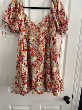 &merci Floral Smocked Waist Dress - Red, Green, Blue, Yellow